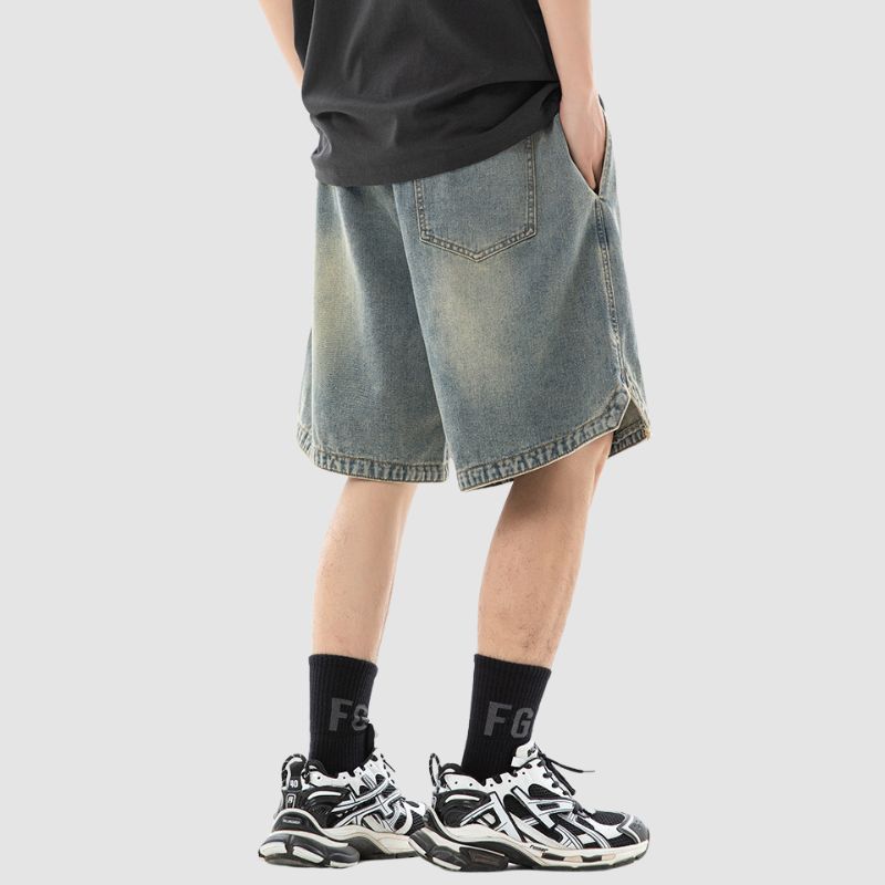 Slit Design Washed Jorts Blue / L