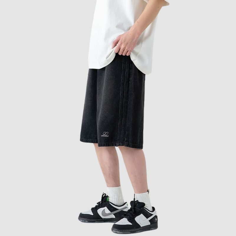 Side Embroidered Washed Jorts Black / XL