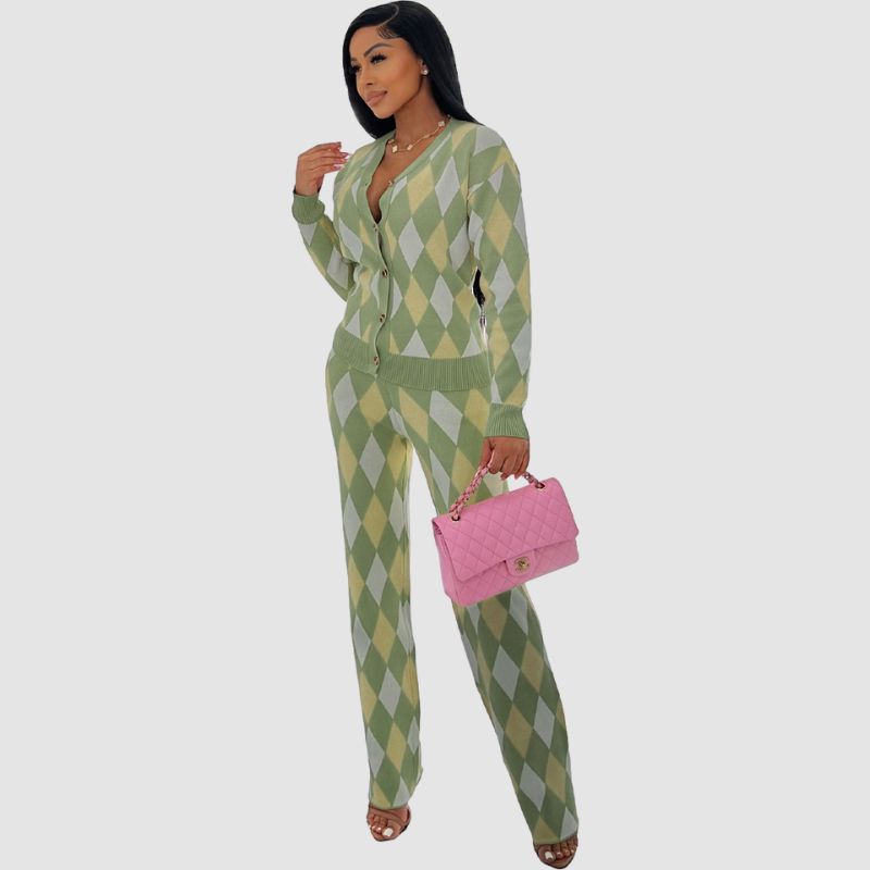 Argyle pattern pants set Pink / 4XL