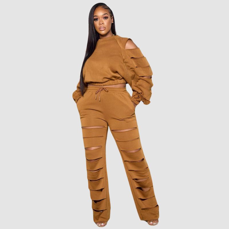 Hollow Out Design Pant Set Black / S