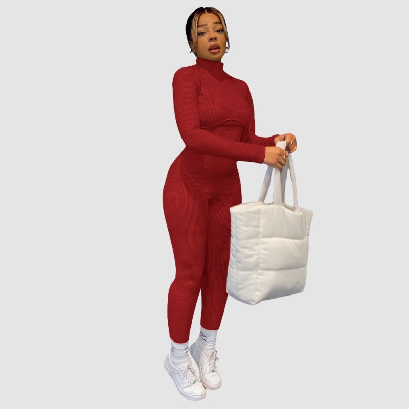 Solid Color Knit Jumpsuits White / S
