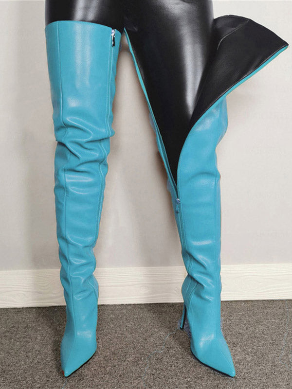 Full Zip Over The Knee Leather Boots Red / 5/5.5