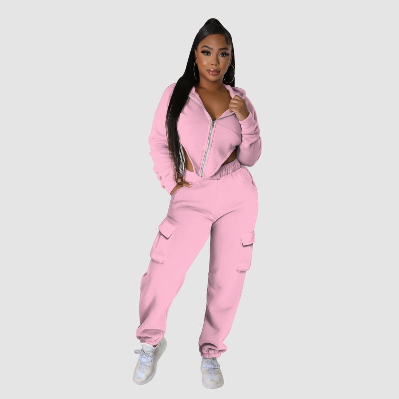 Irregular Zipper Top & Cargo Pant Set White / M