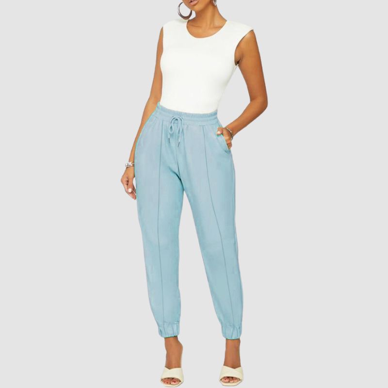 Solid Color Drawstring PU Pants Red / M