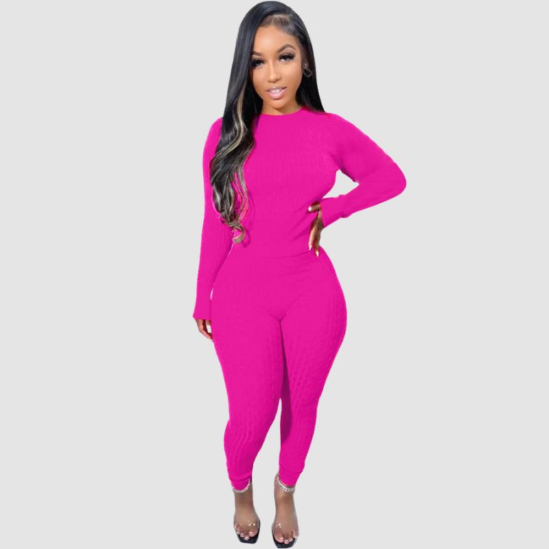 Solid Color Bodycon Sweater Set Rose / S