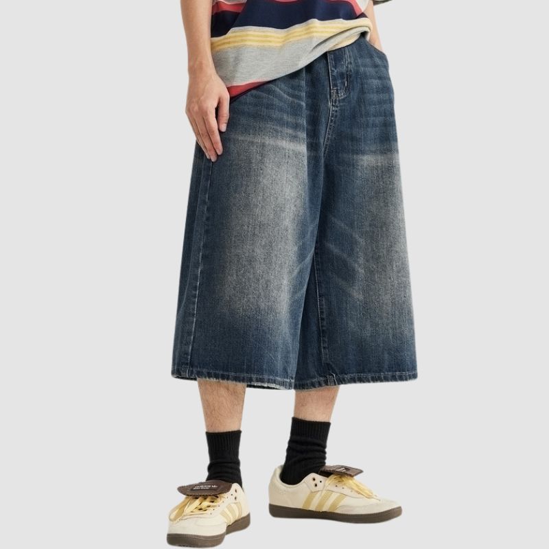 Washed Wide Leg Jorts Dark Blue / XL
