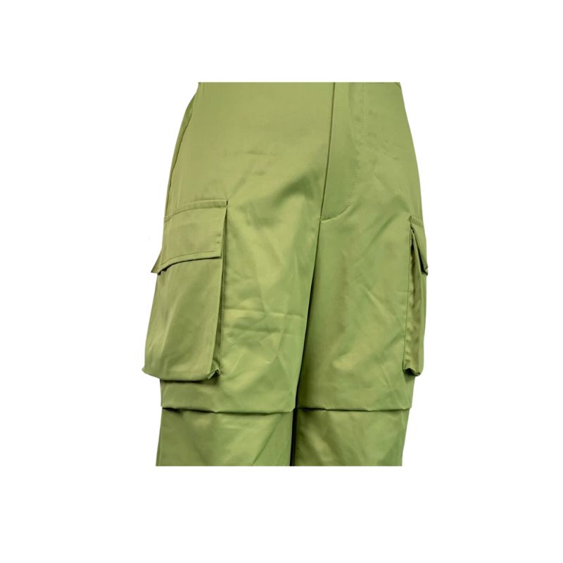 Pleated Drawstring Cargo Pants Green / M