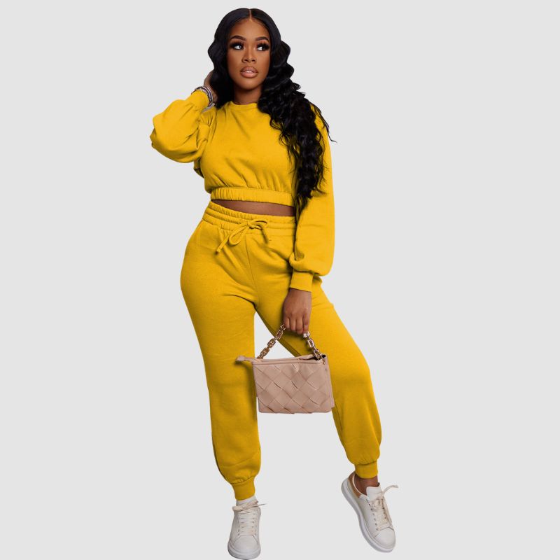Crew Neck Sweatshirt & Drawstring Pant Set Orange / M