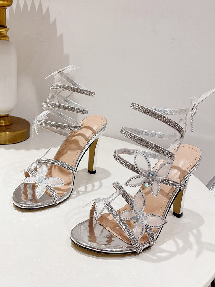 Butterfly Ankle-Wrap Sandals Silver / 7.5/8