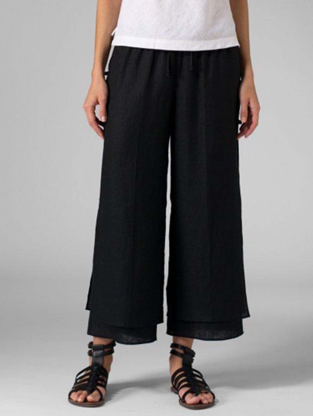 Women Casual Cotton Bottoms Pants Black / XL