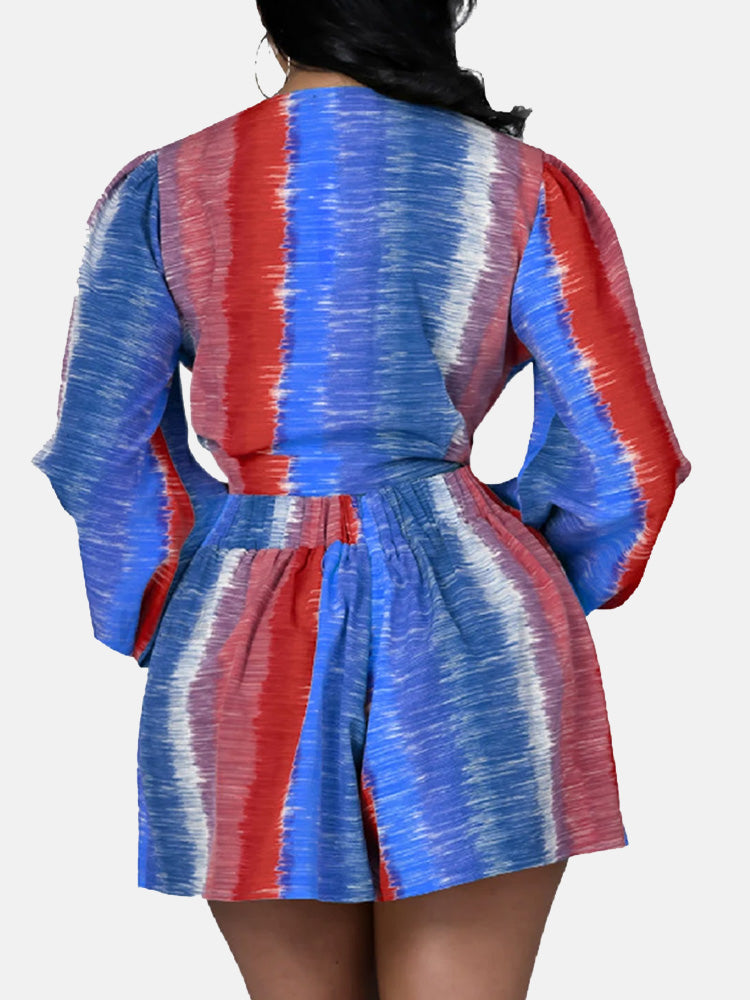 Tie-Up Top Shorts Set Blue Green / S
