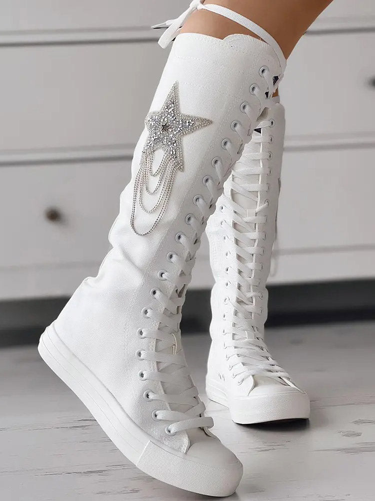 Lace-up Canvas Boots Black Star / 6.5/7