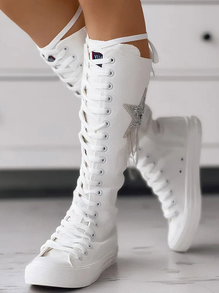 Lace-up Canvas Boots White / 10.5/11