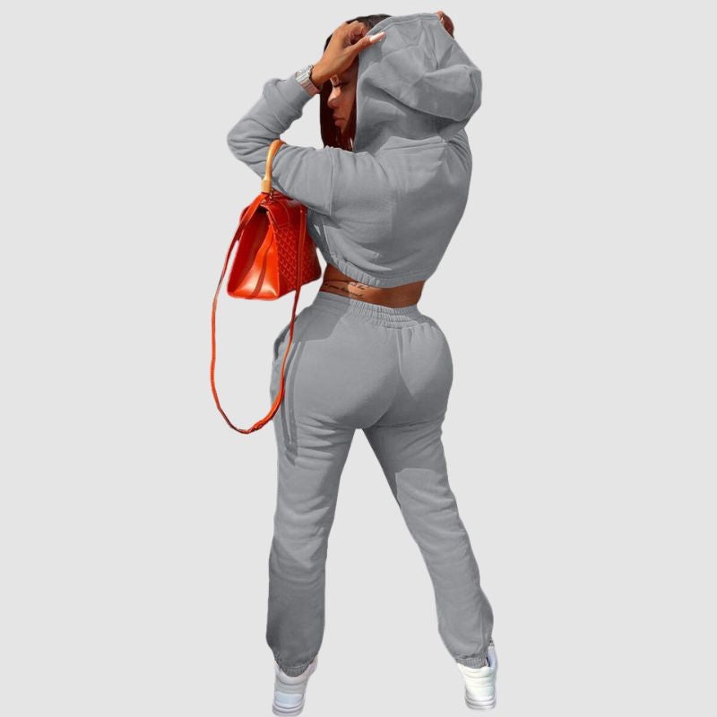 Solid Color Hoodies Drawstring Pant Set Rose / L