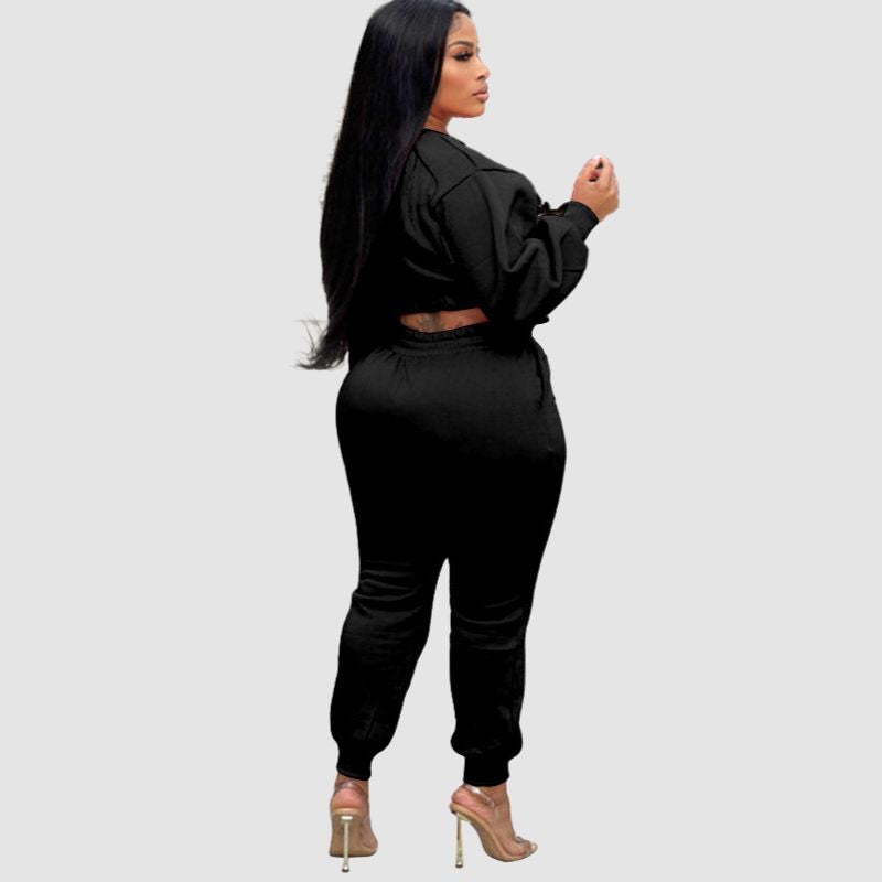 Crew Neck Crop Top & Drawstring Pant Set Blue / L