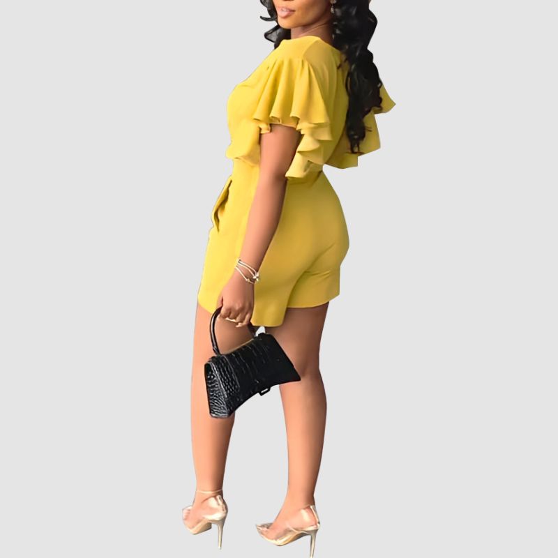 Ruffled V-neck Crop Top & Short Pants Set White / L