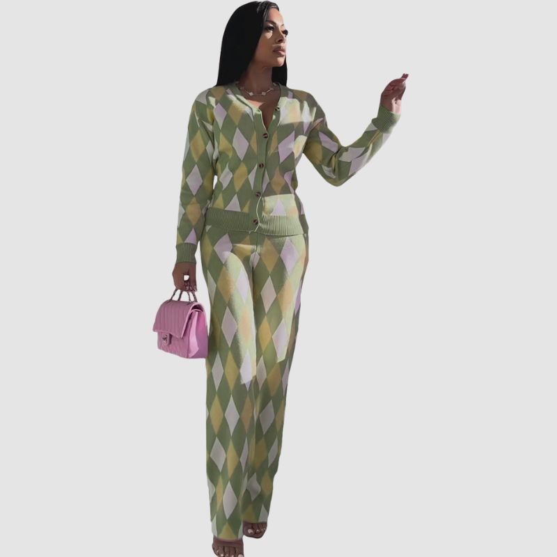 Argyle pattern pants set Black / S