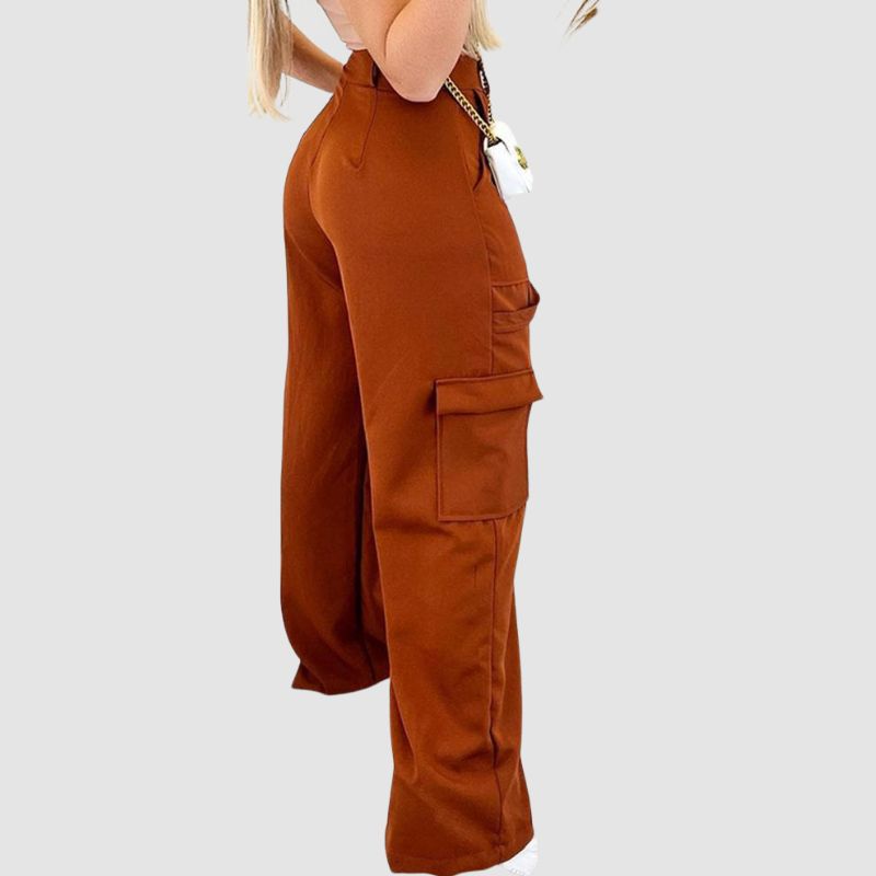 Pocket Patch High Waist Cargo Pants Brown / M