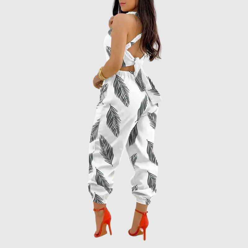 Halter Backless High Waist Jumpsuit Orange / L