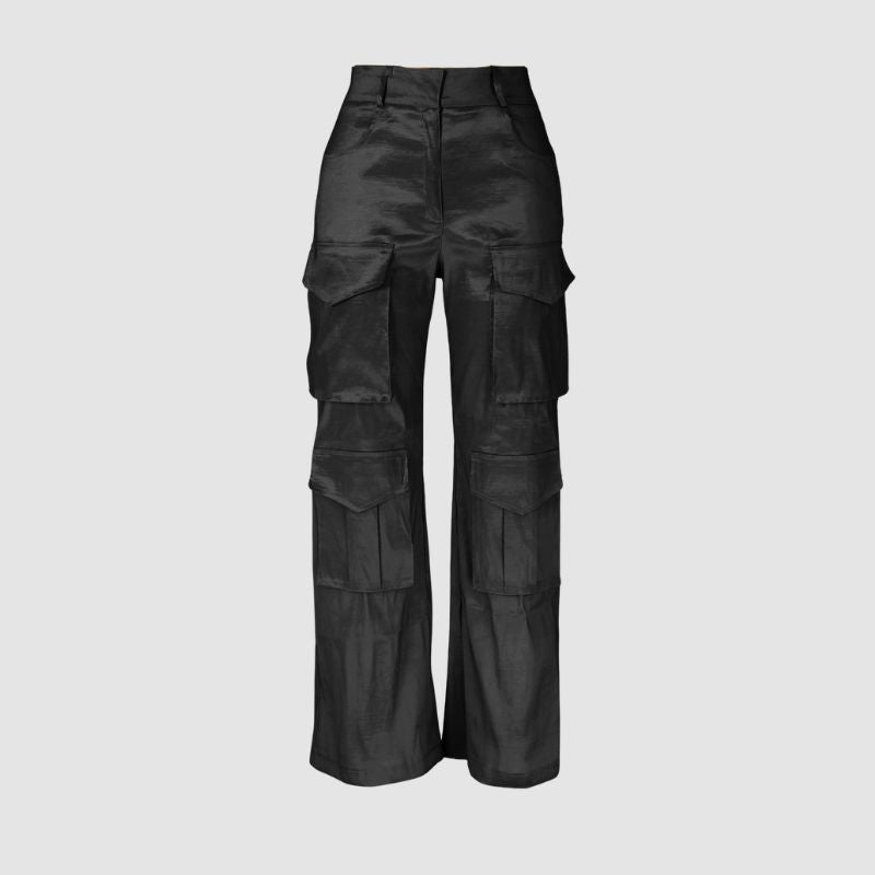 Solid Color Multi-Pocket High Waist Cargo Pants Rose / L