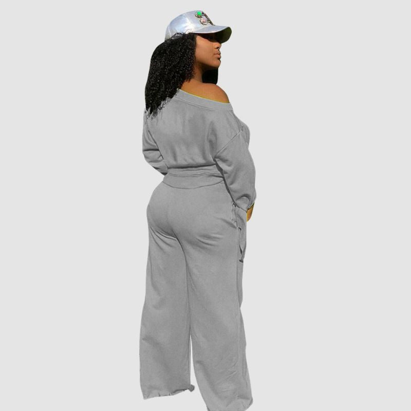 Off-shoulder Wide Leg Pant Set Wine / 3XL