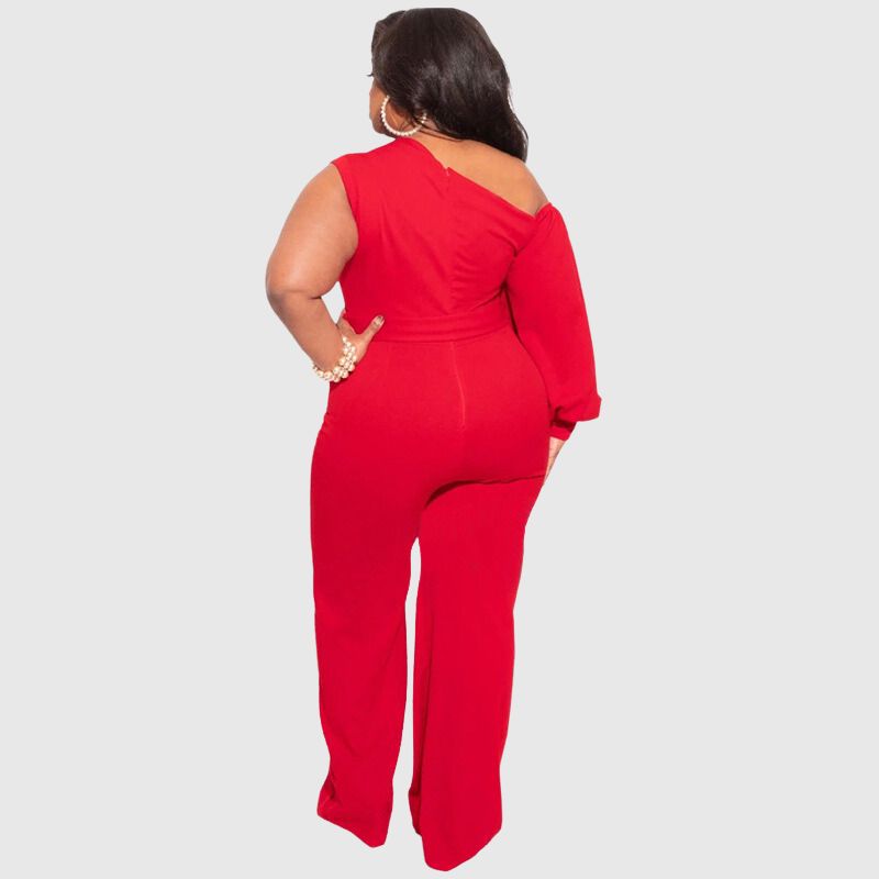 Plus Size High Waist Wide Leg Jumpsuits Red / 2XL