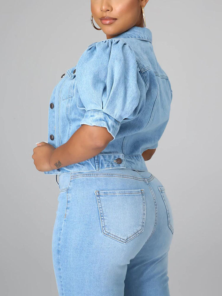 Puff Short Sleeve Denim Jacket Light Blue / M