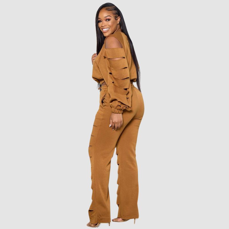 Hollow Out Design Pant Set Black / M