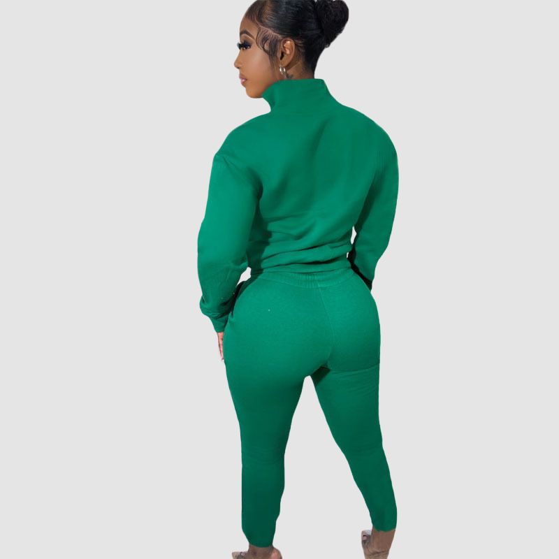 Zipper Sweatshirt & Drawstring Waist Pants Set Brown / L
