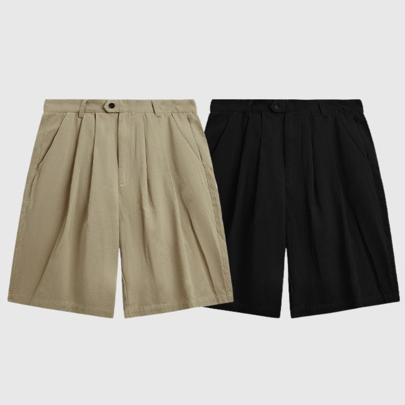 Pleated Design Suit Shorts Khaki / XL