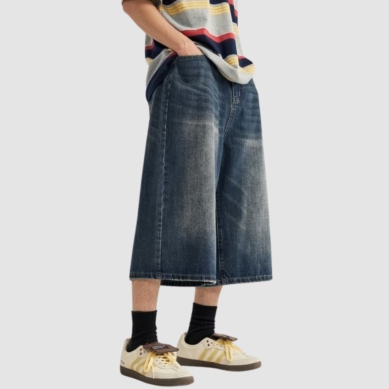 Washed Wide Leg Jorts Blue / S