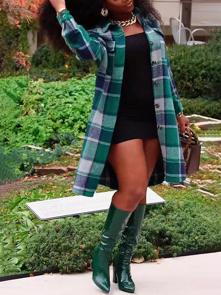 Flannel Pocket Plaid Cardigan Green / S
