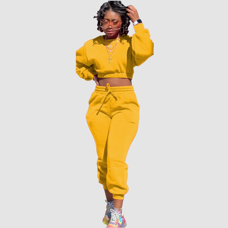 Crew Neck Sweatshirt & Drawstring Pant Set Orange / L