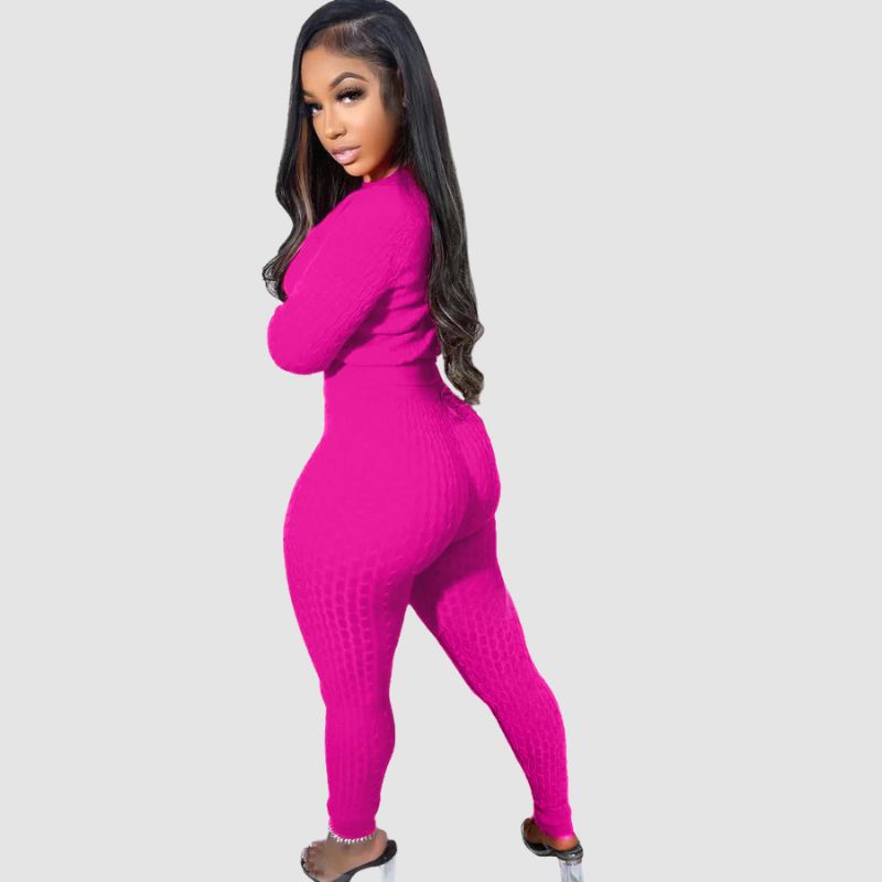 Solid Color Bodycon Sweater Set Rose / M