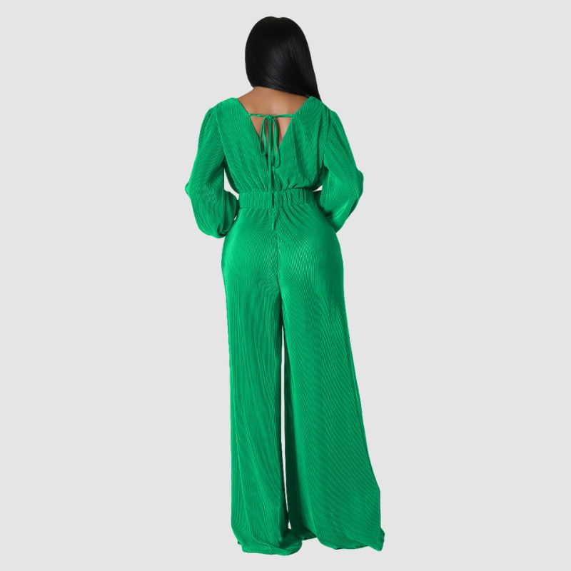 Pleated Long Sleeve Jumpsuits Rose / 2XL