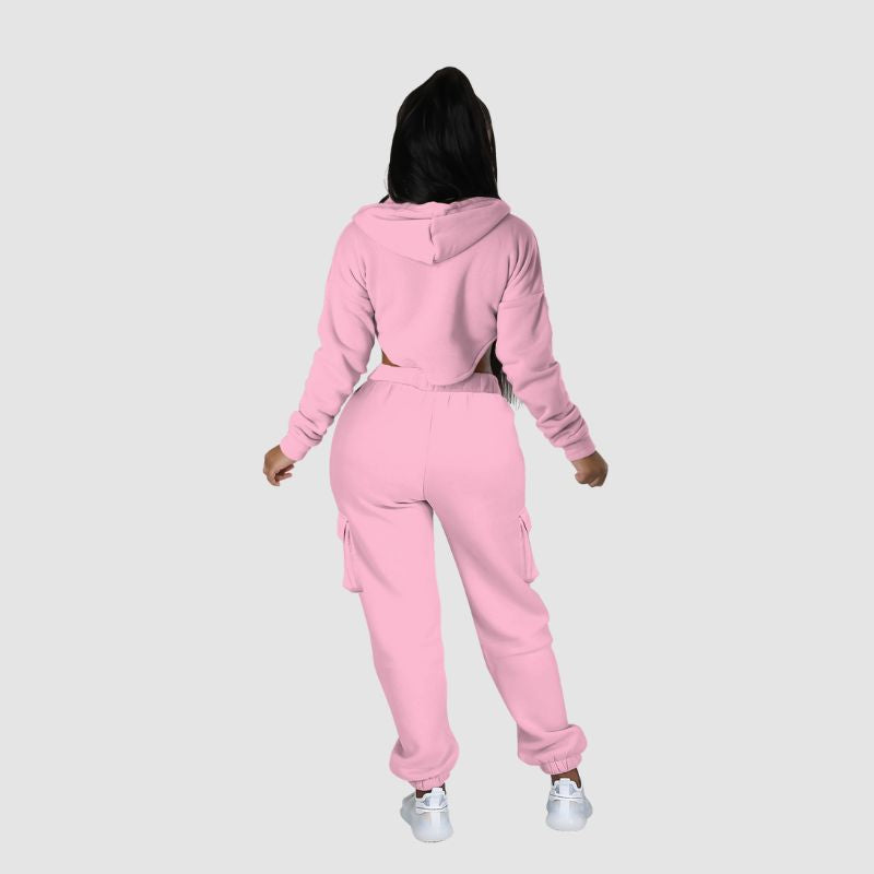 Irregular Zipper Top & Cargo Pant Set White / L