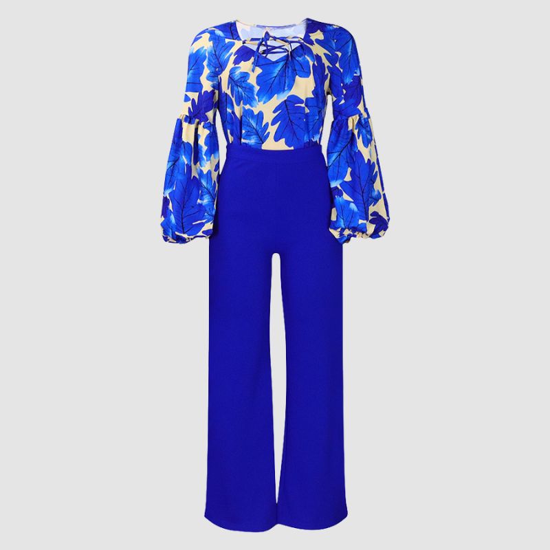 Flower Printed Wide Leg Pant Set Rose / M