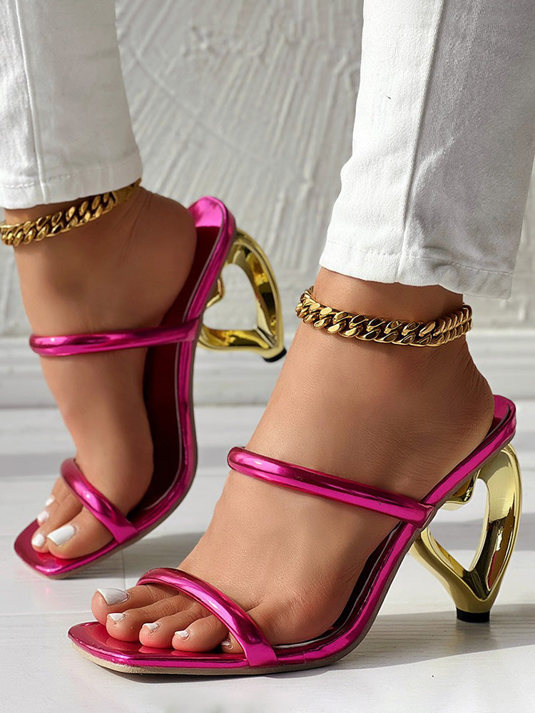 Heart Shaped Heeled Sandals Rose / 6.5/7
