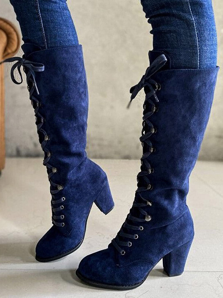 Suede Lace-Up Knee Boot Blue / 6