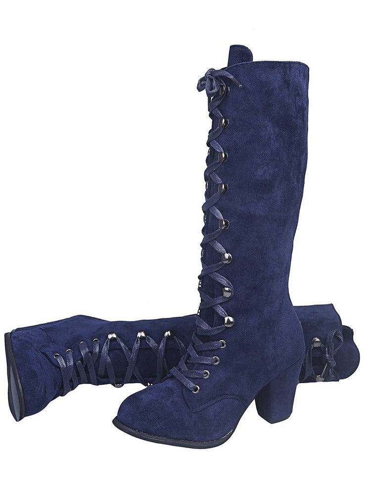 Suede Lace-Up Knee Boot Blue / 7.5/8