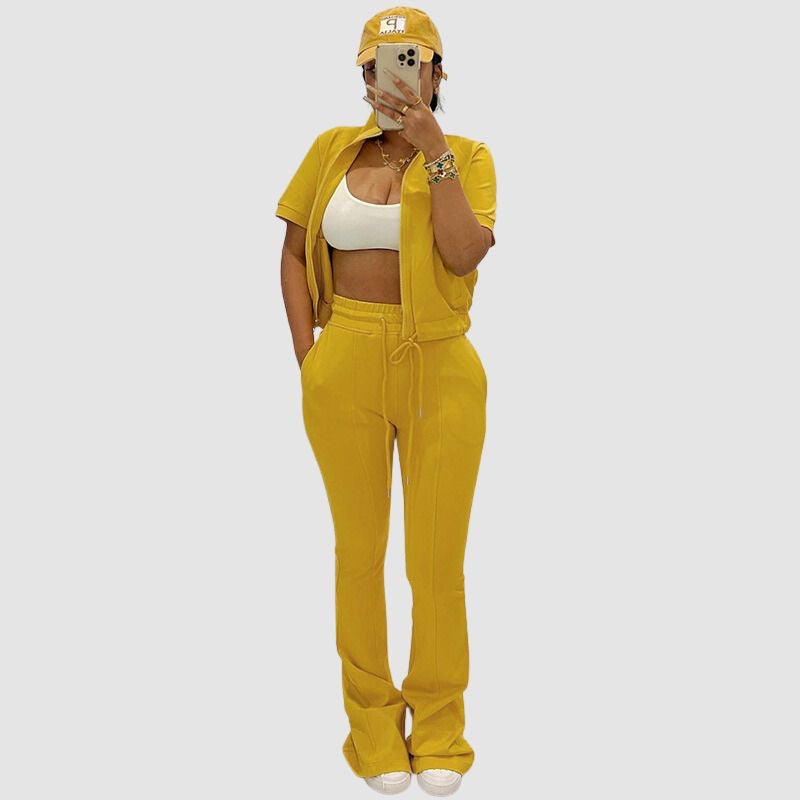 Zip Sweatshirt & Bootcut Pant Set Brown / S