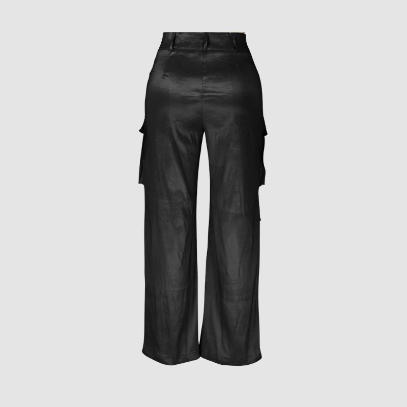 Solid Color Multi-Pocket High Waist Cargo Pants Rose / XL