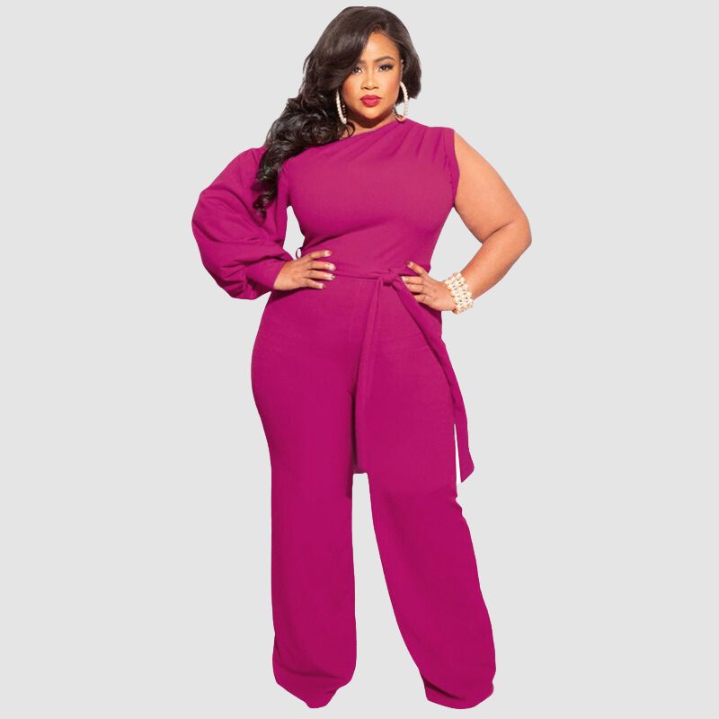 Plus Size High Waist Wide Leg Jumpsuits Red / 3XL