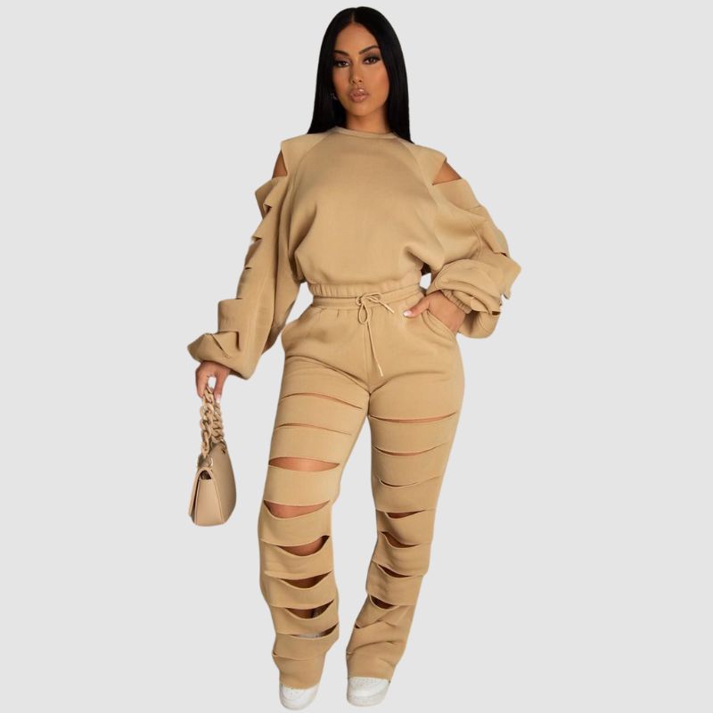 Hollow Out Design Pant Set Black / L