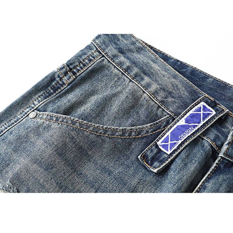 Vintage Distressed Washed Ripped Jeans Blue / 5XL