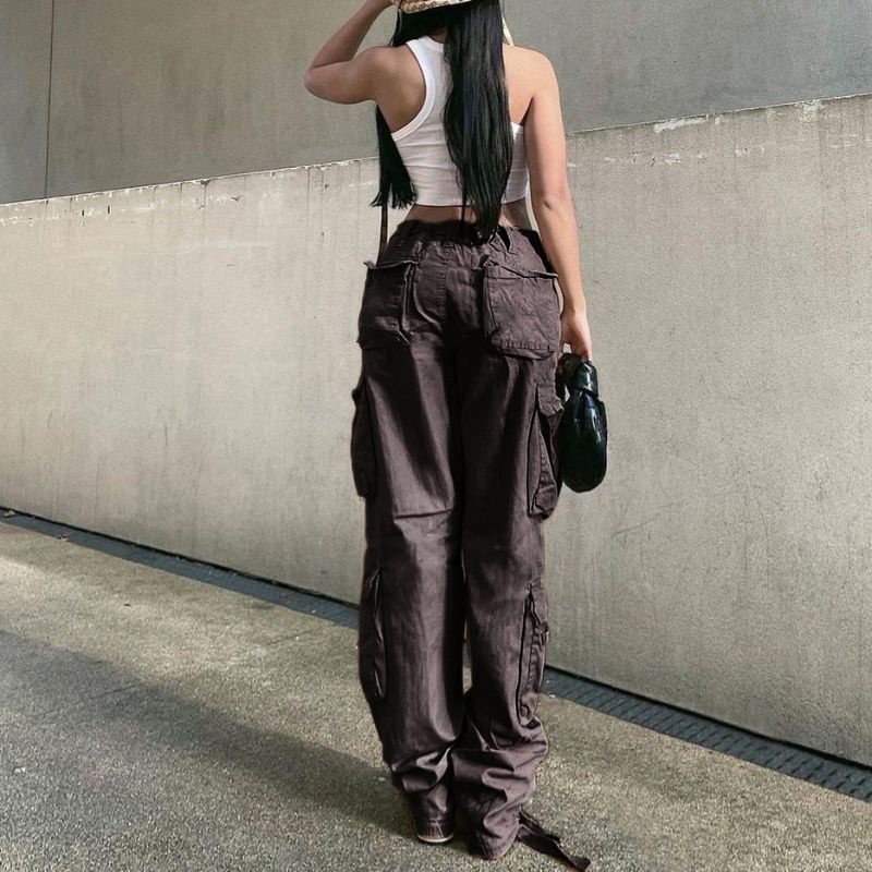 Vintage Wide Leg Cargo Pants Brown / XL
