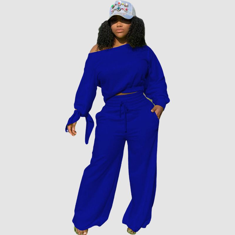 Off-shoulder Wide Leg Pant Set Black / L