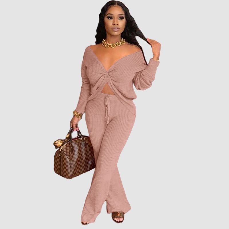 Thickened Ribbed Knit set Black / XL