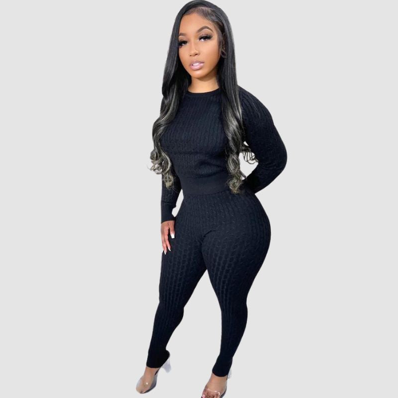 Solid Color Bodycon Sweater Set Rose / L