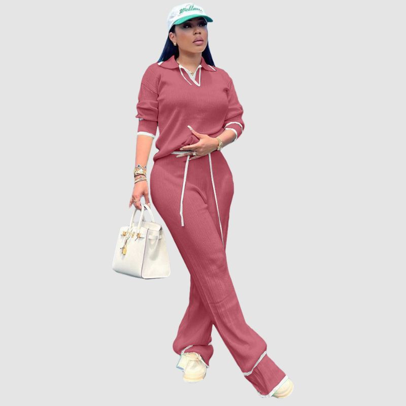 Casual Wide Leg Pant Knit Set Black / XL